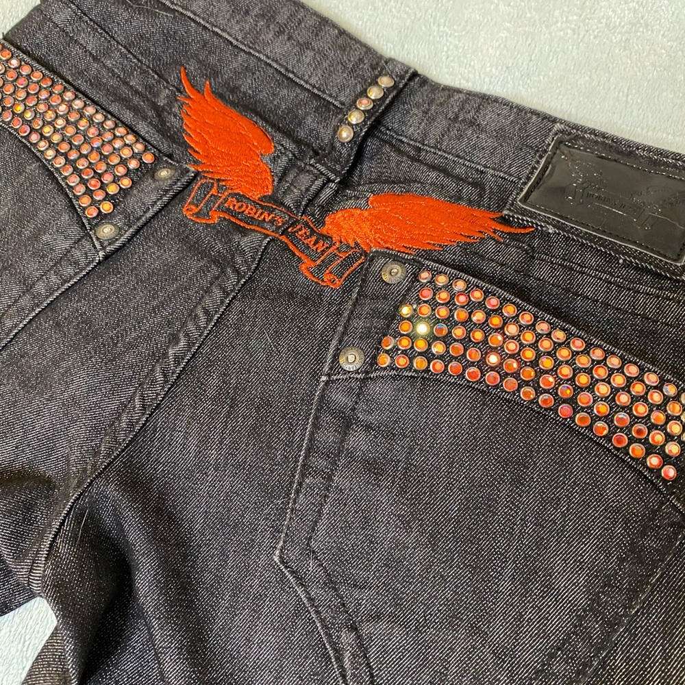 MARILYN POPLIN Robin’s Jeans w/ orange rhinestones